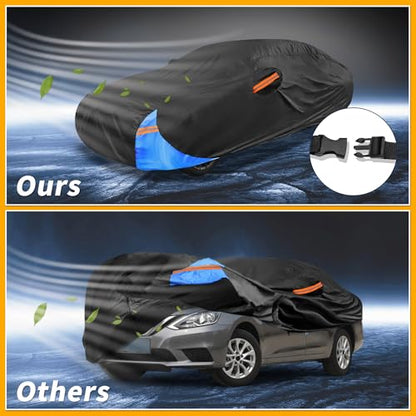 Waterproof All-Weather Universal Car Cover with Right Side Zipper, 190T Polyeste Black Blue Fits for Sedan 190" to 198" Length - size: Fit for Sedan Length 192" to 208"