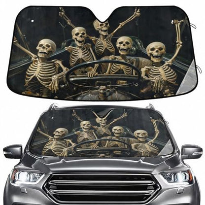Windshield Sun Shade Funny Skeletons in Car Front Window Block UV Shades Visor Reflective Retractable for Car SUV Trucks - color: F011