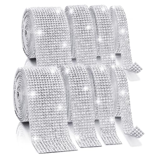 Rhinestone Ribbon Self Adhesive, 8-Yard Bedazzling Strips, 8-Rolls Rhinestone Strips for DIY Craft, Rhinestones for Crafting, Home Decor and Special Events, 4/6/8/14 Rows Transparent Crystal - color: 2 x 4/6/8/14 Rows Transparent Crystal
