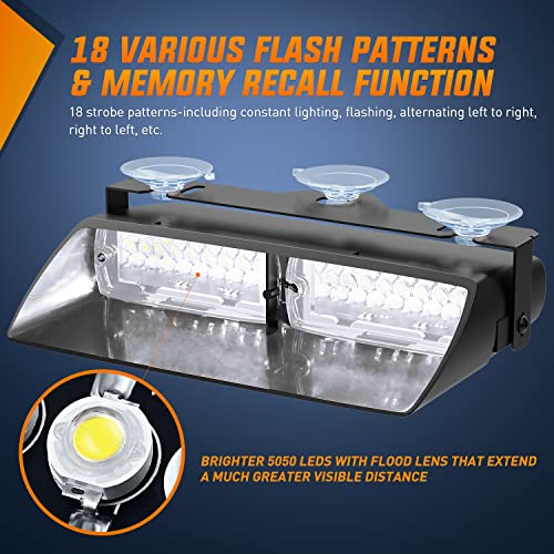 Nilight White Emergency Strobe Lights Windshield Hazard Warning Safety Flash with Suction Cups Super Bright LED Light for Police Enforcement Firefighters Vehicle Truck - color: White