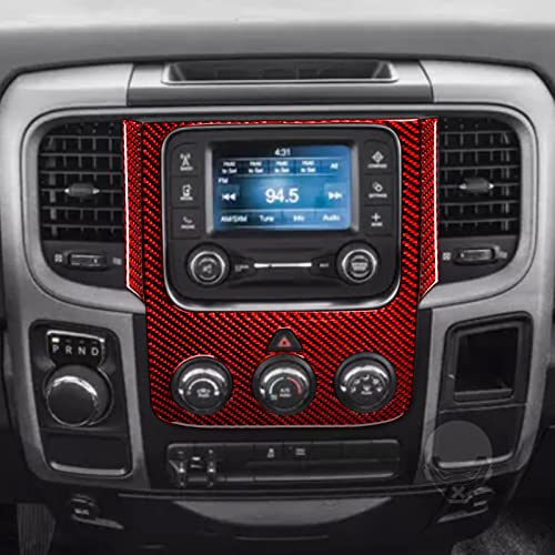 Compatible with Dodge Ram 1500/2500/3500 2013 2014 2015 2016 2017 2018 Red Real Carbon Fiber Central Display Screen Frame Climate Control Cover Car Interior Trim Accessories - color: Red 19