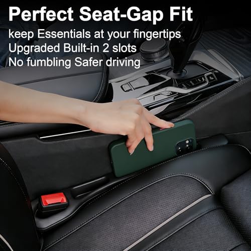 KUWSEIY 2 Pack Car Seat Gap Filler, No-Drop Seat Side Gap Seam Filler Organizer with Phone Holder, Universal Fit Fill The Gap Between Seat and Console, Auto Accessories for SUV Truck Sedan