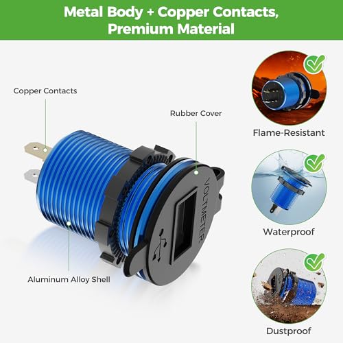 10L0L 9V-55V Input Golf Cart Quick Charge 3.0 Dual USB Charging Socket,2 in 1 USB Ports & Digital Voltmeter Universal for Club Car,EZGO and Yamaha,Metal Shell Safe Charge Outlet - color: Blue