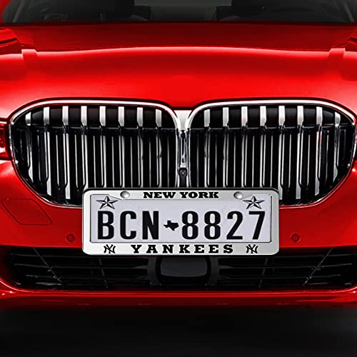 2 Piece License Plate Frames for Yankees, Anti-Dirty and Rustproof Aluminum Alloy NY License Plate Frames US Standard License Plate Holder with Screw Caps Set (Silver) - color: Y-Silver