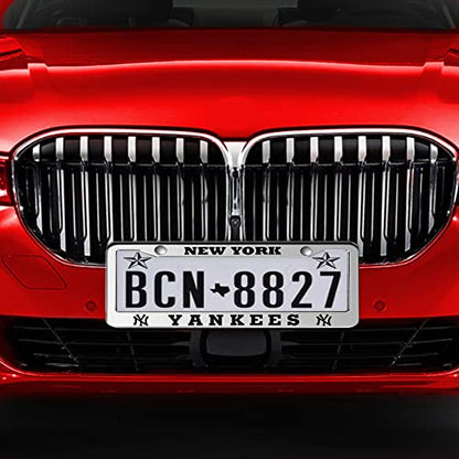2 Piece License Plate Frames for Yankees, Anti-Dirty and Rustproof Aluminum Alloy NY License Plate Frames US Standard License Plate Holder with Screw Caps Set (Silver) - color: Y-Silver