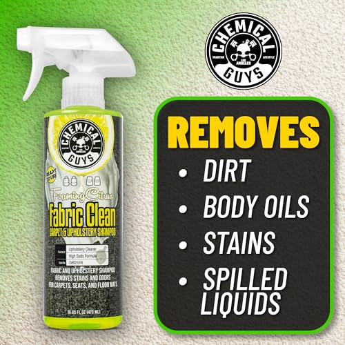 Chemical Guys Foaming Citrus Fabric Clean Carpet & Upholstery Cleaner - Car Carpet Cleaner Spray for Seats and Floor Mats, Removes Stains &Odors, Safe for Cars, Home and Office, 16 oz Citrus Scent - size: 16 Oz