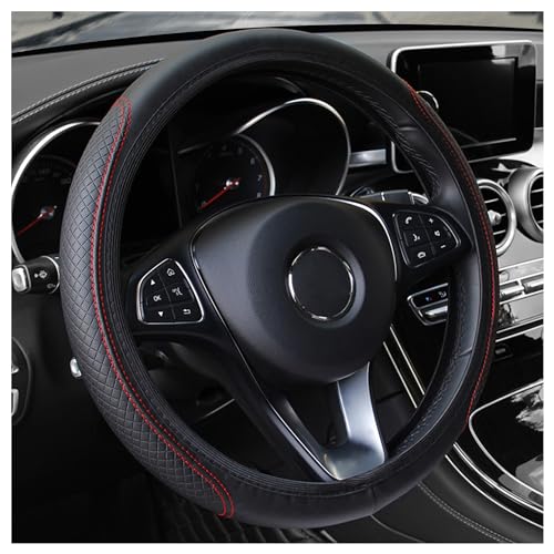 Leather Steering Wheel Cover,Anti Slip Car Steering Wheel Cover for Car Decorations & Steering Wheel Protections,Universal 15Inch Wheel Cover Car Interior Accessories for Men & Women (Black+Red) - color: Black+Red
