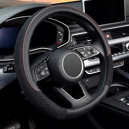 KAFEEK D Shape Steering Wheel Cover, Universal 15 inch, Microfiber Leather Viscose, Breathable, Anti-Slip,Warm in Winter and Cool in Summer, Black - color: black, size: D Shaped Standard Size[14.5"-15"]