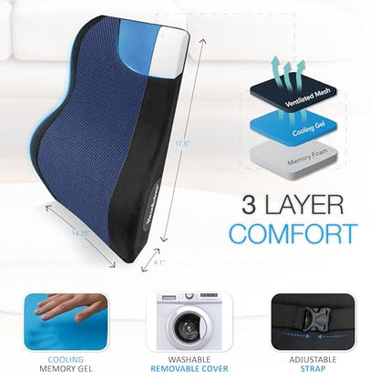 Brookstone BK1172 - Luxurious Back Support Pillow for Office Chairs and Cars, Lumbar Cushion with Premium Grade Memory Foam with Cooling Gel, Soft Plush Cover - color: Black With Cooling (Highback)