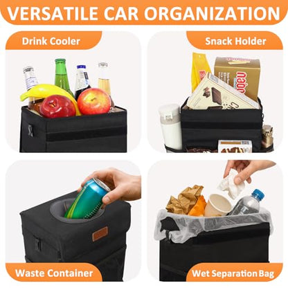 Vankor 3 Gallons Car Trash Can with Lid, Bag Bin Hanging Waterproof Automotive Car Garbage Cans Leak Proof Vehicle Trash Can Black - color: Black, size: 3 Gallons