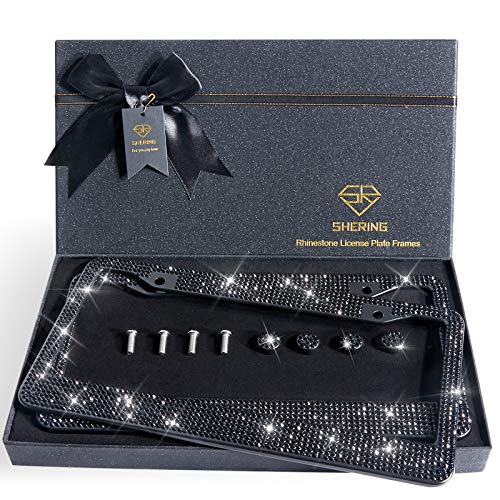 Shering Bling 2 Pack License Plate Frame with Premium Gift Box 1200pcs Rhinestones for Women (Black Rhinestones) - color: Black Rhinestones