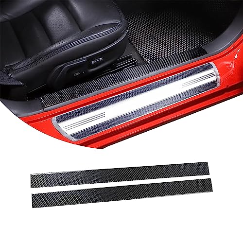 PIUGILH Interior Door Sill Scuff Plate Guards Compatible with Corvette C6 Z06 ZR1 2005-2013, Real Carbon Fiber Door Sill Protector Cover Inner Accessories, 2PCS (Black)