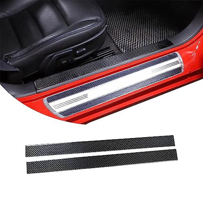 PIUGILH Interior Door Sill Scuff Plate Guards Compatible with Corvette C6 Z06 ZR1 2005-2013, Real Carbon Fiber Door Sill Protector Cover Inner Accessories, 2PCS (Black)
