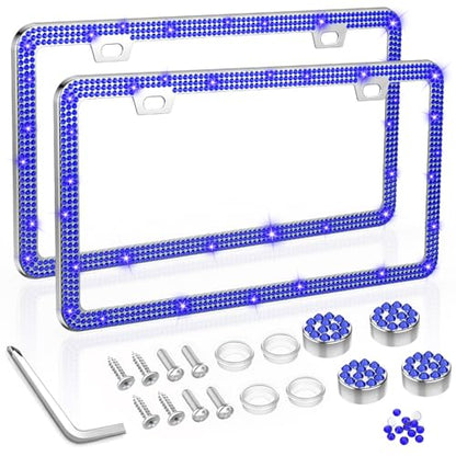 SHARE&CARE Bling License Plate Frame, Crystal License Plate Cover, Car License Plate Holder with Rhinestone Screw Set, Women Gift for Mom, Wife, Her - 2 Pack (Sapphire) - color: Sapphire