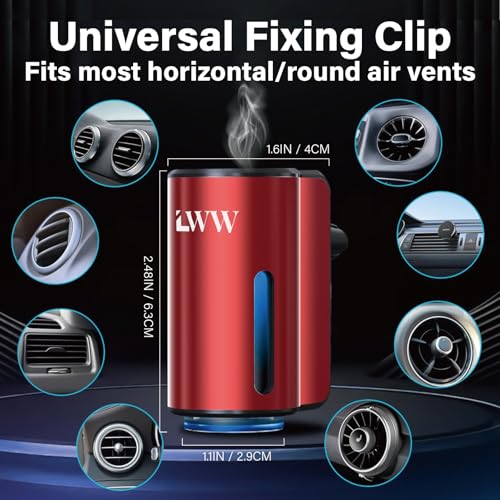 LWW Smart Car Air Freshener - 3 Levels Strength with Ventilation Clip, Rechargeable Car Fragrance Atomizer - with 8 10ml Bottles of Fragrance, Long Lasting Oil Diffuser (Red) - color: Red