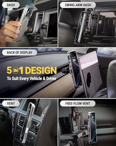 Scosche Qi2 MagSafe Car Mount Charger 25W Fast Wireless Phone Holder with 5-in-1 Mounting Options for Vent, Dashboard, Swing Arm, Back-of-Display, Compatible with iPhone 17/16/15/14/13 & Samsung S25 - style: Dash / Vent / Back of Display
