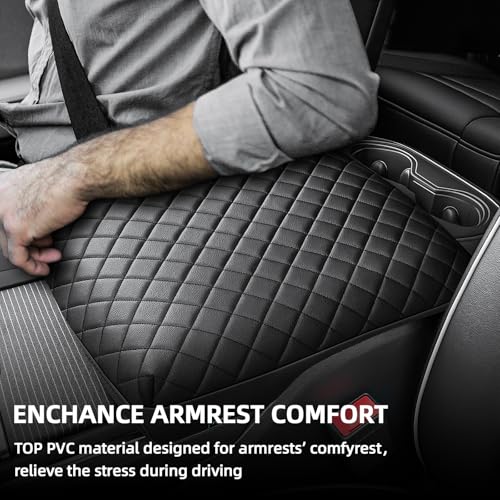 Center Console Cover Compatible with 2009-2025 Ram, Leather Arm Rest Armrest Cover for Car, Middle Console Cover, Full Protection Armrest Cover Lid Pad Cushion - style: C: Bucket Console 2009-2025 Ram Black Leather