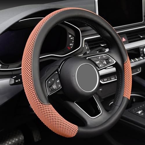 KAFEEK Steering Wheel Cover, Universal 15 inch, Microfiber Leather Viscose, Breathable, Anti-Slip,Warm in Winter and Cool in Summer, Black&Brown - color: brown, size: Standard Size[14.5"-15"]