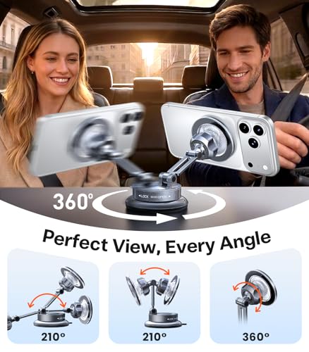 TORRAS 2026 Upgraded Vacuum Car Phone Holder for MagSafe Car Mount [98+ LBS Strongest Suction | 24 N58 Magnets] 360° Adjustable Magnetic Phone Holders for Your Car, for iPhone 17-12 Pro Max Plus Air