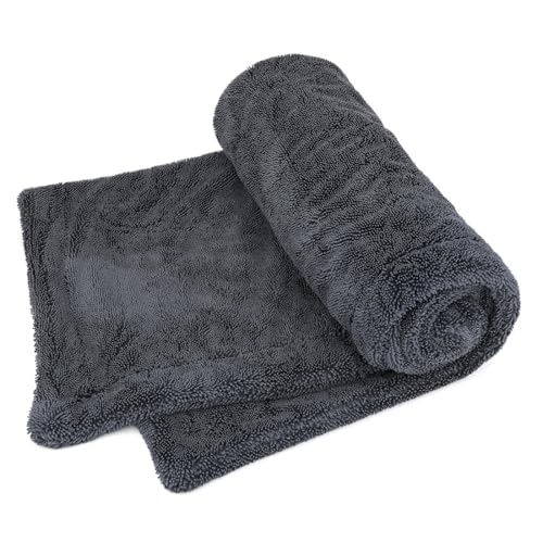 1200GSM Microfiber Car Drying Towel, Double-Twist Loop, Ultra-Absorbent, Quick-Dry, Lint- & Streak-Free, Scratch-Safe, for Car Wash & Detailing (1 Pack) (Dark Grey, 24" x 36") - color: Dark Grey, size: 24" x 36"