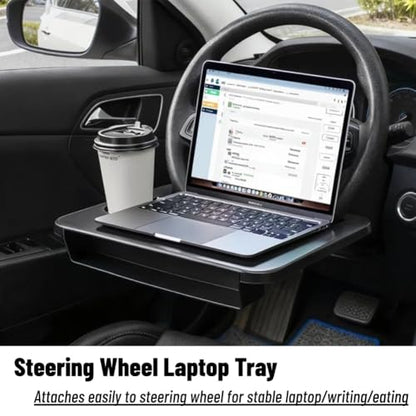 2 In 1 Steering Wheel Desk, Universal Steering Wheel Tray Table With Seat Gap Filler Organizer in Between Seat Organizer Car Food Tray For Laptop, Eating, Writing Work Road Trip