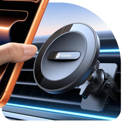 VICSEED for MagSafe Car Mount [Super Magnet Power & Vent-Safe Clip] Upgraded Steel Core Magnetic Phone Holder 360° Adjustable Hands Free Vent Mount for 17 16 15 14 13 12 Pro Max - color: Black