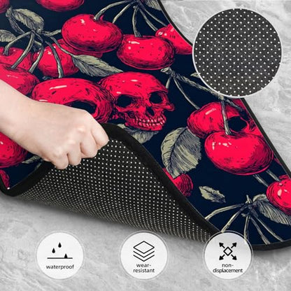 Red Cherries with Skull Faces On Black Car Floor Mats,4 Piece, Car Rug Durable Anti-Slip Waterproof Trim to Fit Liner Universal Fit Auto,Sedan,SUV,Truck