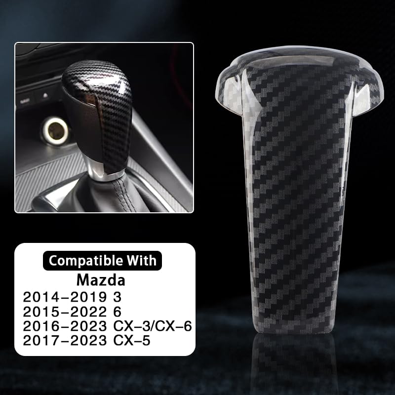 Car Interior Gear Shift Knob Cover Accessories for Mazda CX-5 3 6 CX-3 CX-9 2014-2023 Auto Trim Protector Cap-Carbon Fiber Grain - size: Mazda