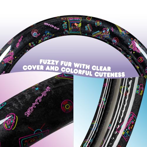 Hello Kitty Steering Wheel Cover, Official Sanrio Car Steering Wheel Cover with Universal Size 14.5-15, Cute Black Hello Kitty Car Accessories for Women (Hello Kitty Kawaii Arcade) - style: Hello Kitty Kawaii Arcade