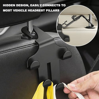 2PCS Car Seat Headrest Hooks, 4-in-1 Sturdy Car Seat Back Hanger Multifunctional Hanging Holder, Heavy Duty Auto Storage Hook Organizer for Handbags Purses Coats Grocery Bags