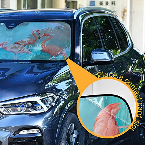 Retro Flamingos Standing Blue Sea Car Windshield Sunshade Foldable Reflective Sun Shade Blocks UV Rays - color: Flamingo
