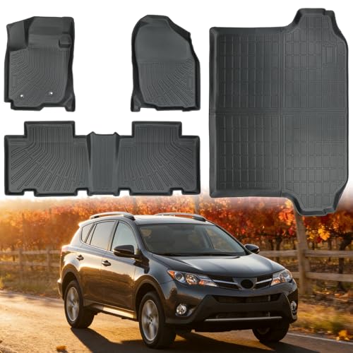 Custom Fit TPE Floor Mats for 2006-2013 Toyota RAV4 Gasoline – All-Weather Heavy Duty Carpet, Waterproof, Non-Slip, Durable & Easy to Clean Interior Accessories, with Trunk Mat - size: 2006-2013 RAV4 Floor Mat