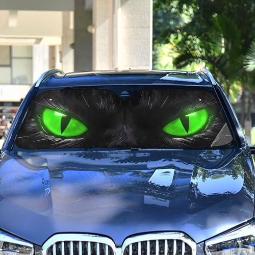 Windshield Sun Shade Green Eyes Front Window Block UV Shades Visor Reflective Retractable for Car SUV Trucks - color: B001