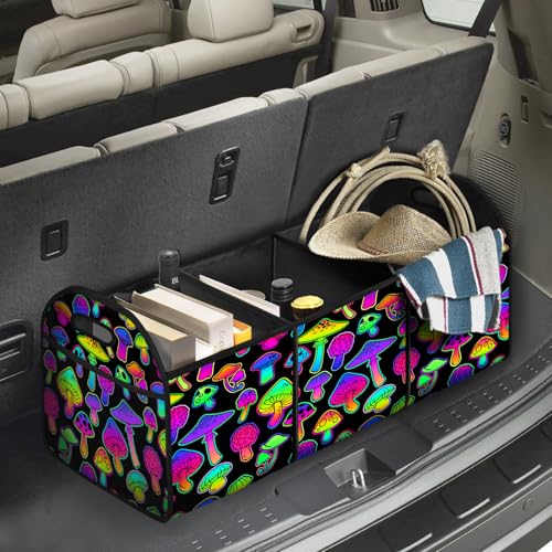 Trippy Mushroom Pattern SUV Car Trunk Organizer Accessories 50L Collapsible Car Storage Bag 3 Compartment Caddy Waterproof Foldable - color: Trippy mushroom Pattern