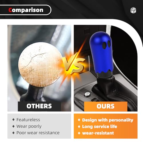 Ghost Shift Knob, Aluminum Weighted Automotive Gear Shift Manual knobs Lever with 3 Threaded Adapters M8 M10 M12 x 1.25, Universal for Vehicle Funny Cool Spooky Car Accessories (Blue) - color: Blue