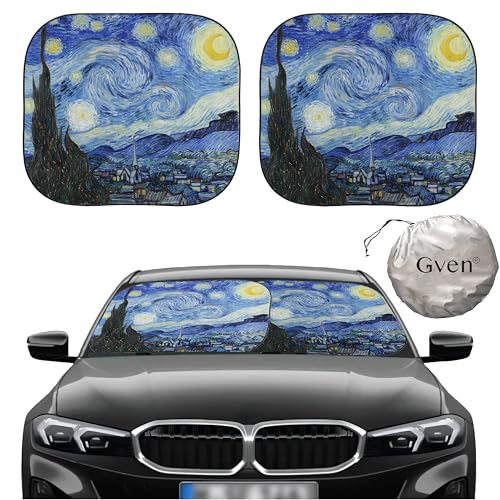 Gven Windshield Sun Shade for Car 2-Piece Foldable Sunshade for Front Windows, Blocks UV Rays, Automotive Interior Sun Protection Car Summer Accessories（Starry Night,S） - color: Starry Night, size: Standard