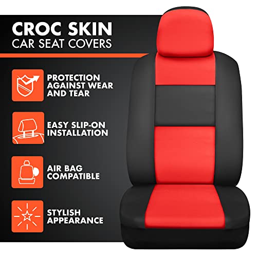 BDK Croc Skin Faux Leather Car Seat Covers, Full Set Red – Universal Fit Design, Airbag Compatible, Front and Back Seat Cover for Cars Trucks Vans and SUVs - color: Red