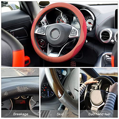 Car Steering Wheel Cover, Microfiber Breathable Ice Silk Leather Steering Wheel Cover Soft Anti-Slip Safety, 15inch Four Season Universal Fits for Most Truck,SUV,Cars (Red) - color: Red