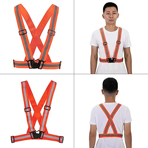 Reflective Vest High Visibility Safety Vest Strap Adjustable and Elastic Gear for Running Cycling Jogging and Walking, Lightweight Night Safety Equipment with Large Reflective - color: Orange