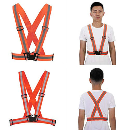 Reflective Vest High Visibility Safety Vest Strap Adjustable and Elastic Gear for Running Cycling Jogging and Walking, Lightweight Night Safety Equipment with Large Reflective - color: Orange