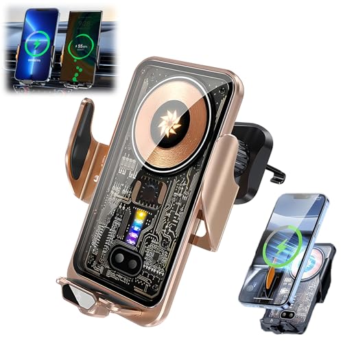66W Fast Car Wireless Charger, 2024 New 66W Car Navigation Support Frame, 360 Degree Rotation Phone Mount, Automatic Clamping Induction Car Mobile Holder, Dashboard Vent Charging Phone Holder (Gold) - color: Gold