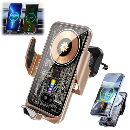 66W Fast Car Wireless Charger, 2024 New 66W Car Navigation Support Frame, 360 Degree Rotation Phone Mount, Automatic Clamping Induction Car Mobile Holder, Dashboard Vent Charging Phone Holder (Gold) - color: Gold