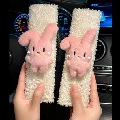 2 PCS Seat Belt Cover Pad, Cute Kawaii Animal Bunny Seatbelt Covers for Kids and Adults, Winter Plush Fluffy Soft Seat Belt Cover, Cartoon Seatbelt Cushion,Car Seat Strap Pads (C-Bunny) - color: C-Bunny