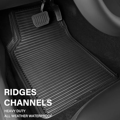 CAR PASS Rubber Floor Mats, All Weather Full Set 4-Piece, Waterproof Automotive Mats Trim to Fit Most Cars Sedans SUVs Vans, Heavy Duty Anti-Slip Easy Clean, All Black - color: Black