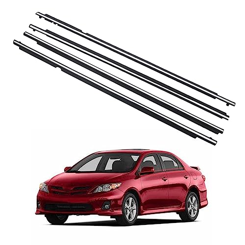 4 Pcs Chrome Car Outer Door Window Moulding Trim Weatherstrip Seal Belt Compatible with 2009-2013 Corolla, Replace#75710-02210 75720-02210 75730-02190 75740-02190 - color: Chrome