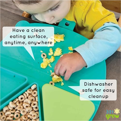 Silicone On-The-Go Snack Mat – Foldable Reusable Placemat with 3 Compartments and Lids – Travel-Friendly Baby and Toddler Snack Plate – Dishwasher Safe (Aqua) - color: Aqua