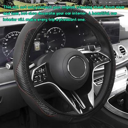 Car Steering Wheel Cover, 15 inch Carbon Fiber Microfiber Leather Elastic Steering Wheel Protector, Breathable Anti-Slip Comfortable Steering Wheel Covers for Most Cars (Black) - color: Black