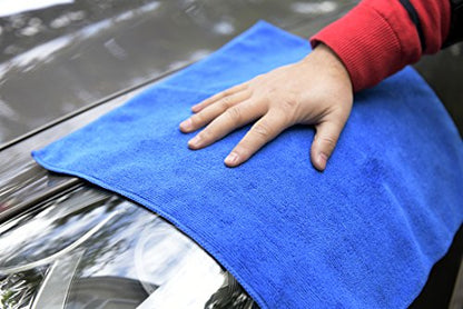 CARCAREZ Premium Microfiber Detailing Towels, 340 GSM Lint Free Car Buffing Waxing Polishing Drying Towels (6, Blue, 16x16 Inch) - color: Blue