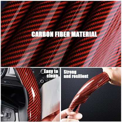 Carbon Fiber Steering Wheel Covers 3 Piece Clip on Steering Wheel Cover (Red) - color: Red