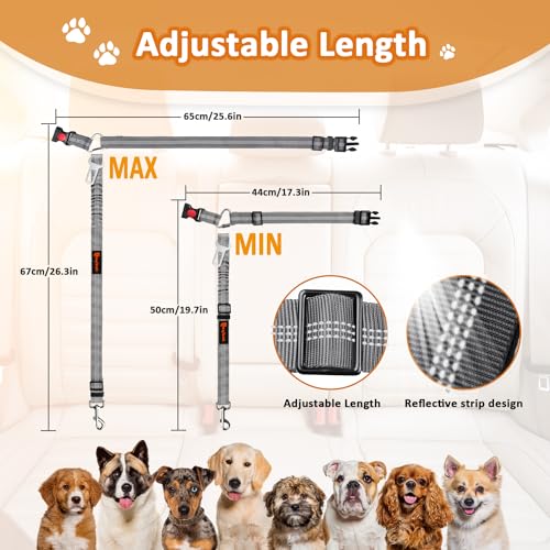 Removable Dog Seat Belt Harness for Car, 3 in 1 Pet Dog Car Seatbelt Leash, Retractable Restraint Secures to Vehicle Headrest & Adjustable Reflective Bungee Dog Seatbelt Tether, Grey - color: Black+Grey